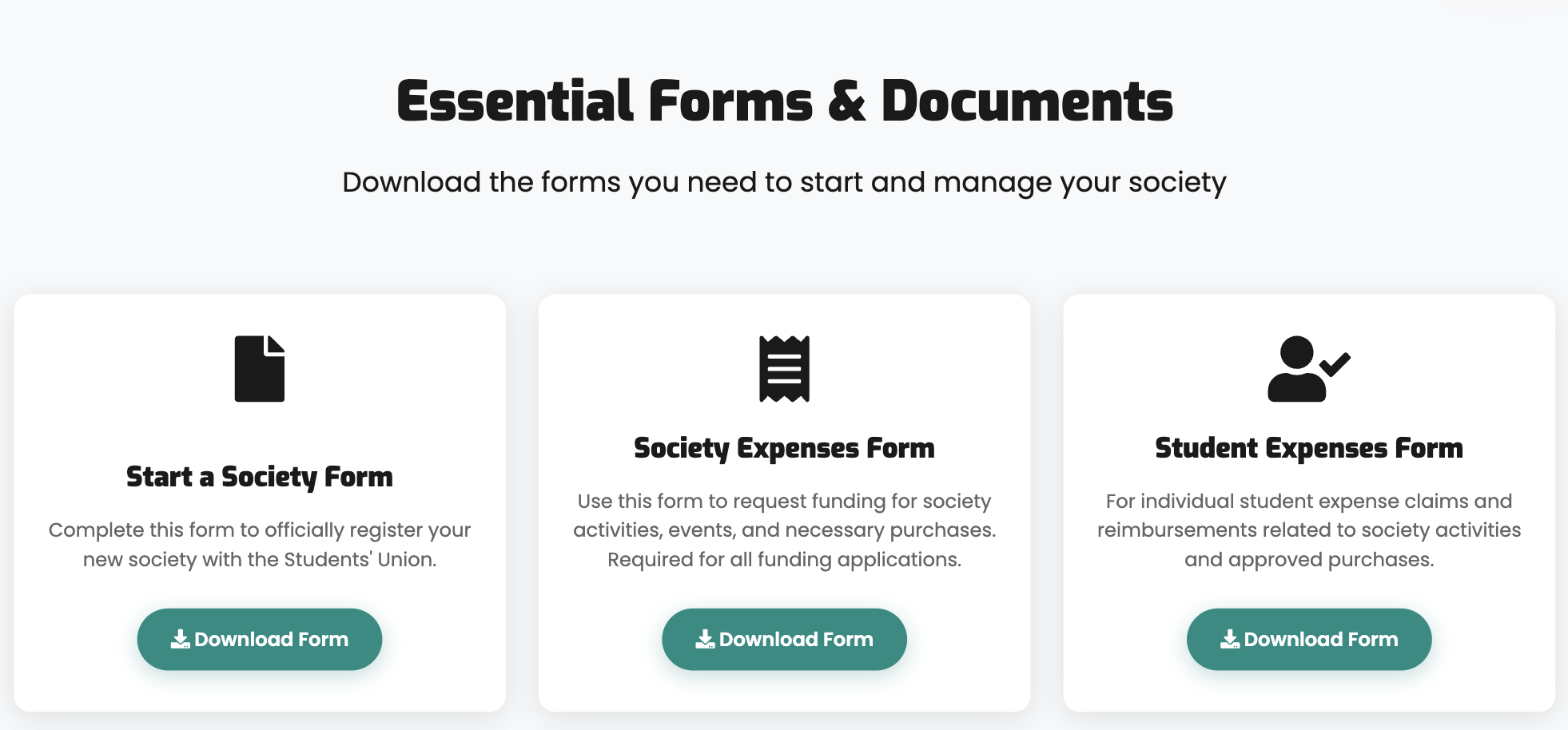 Clubs & Societies — downloadable resources, surfaced and searchable.