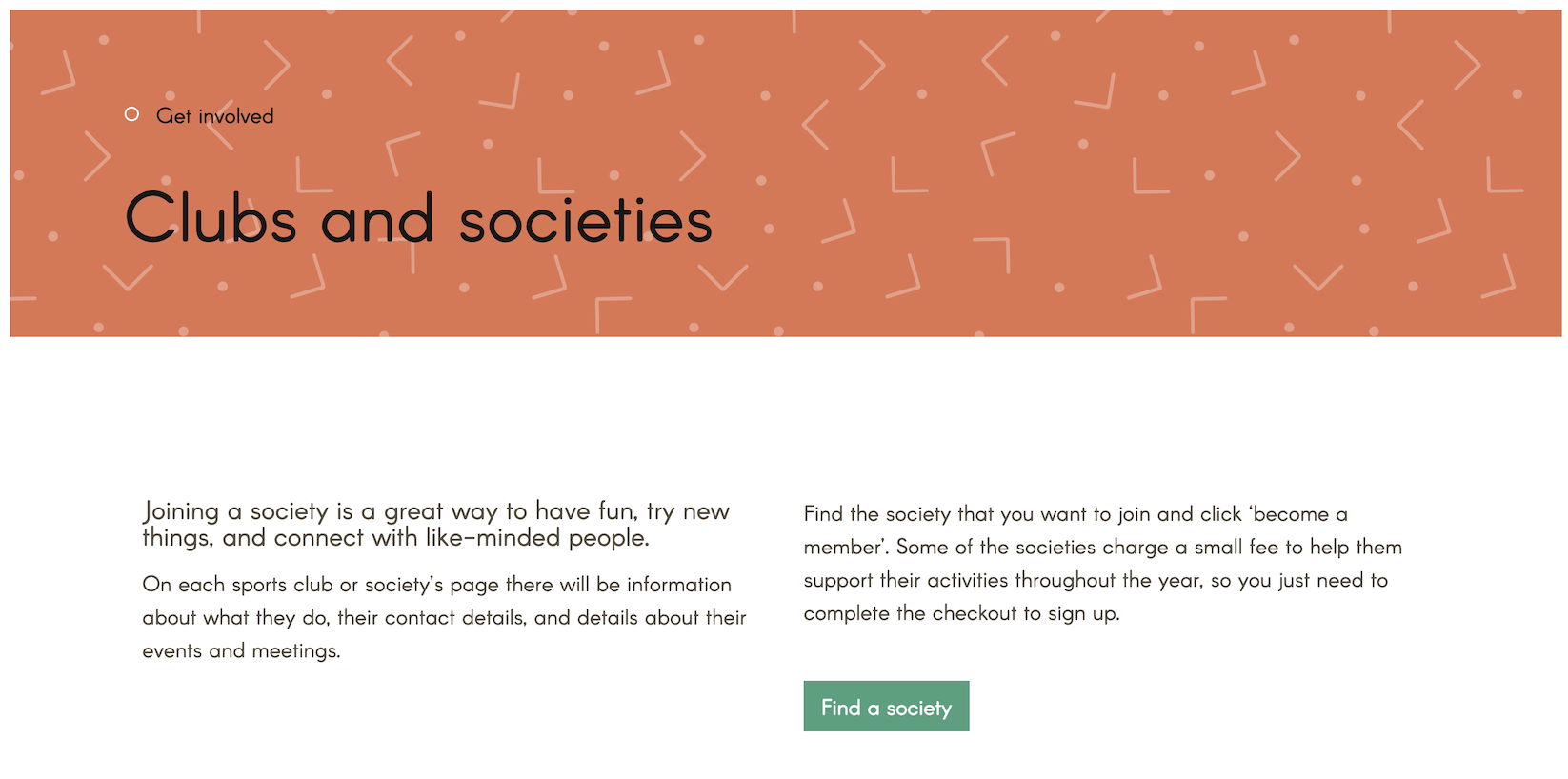 Clubs & Societies — a single redirect.
