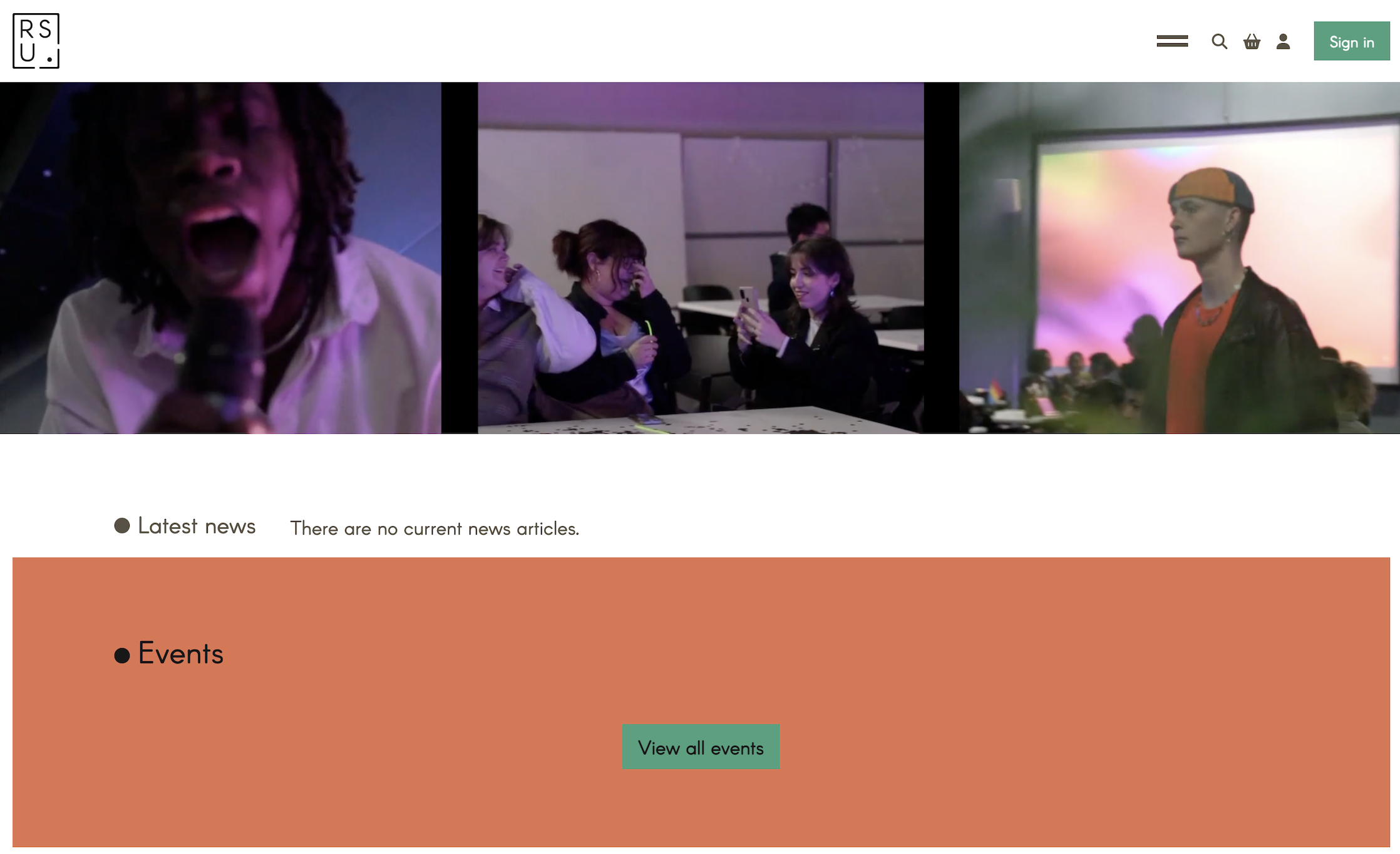 Before — looping GIF, “no current news”, empty events.