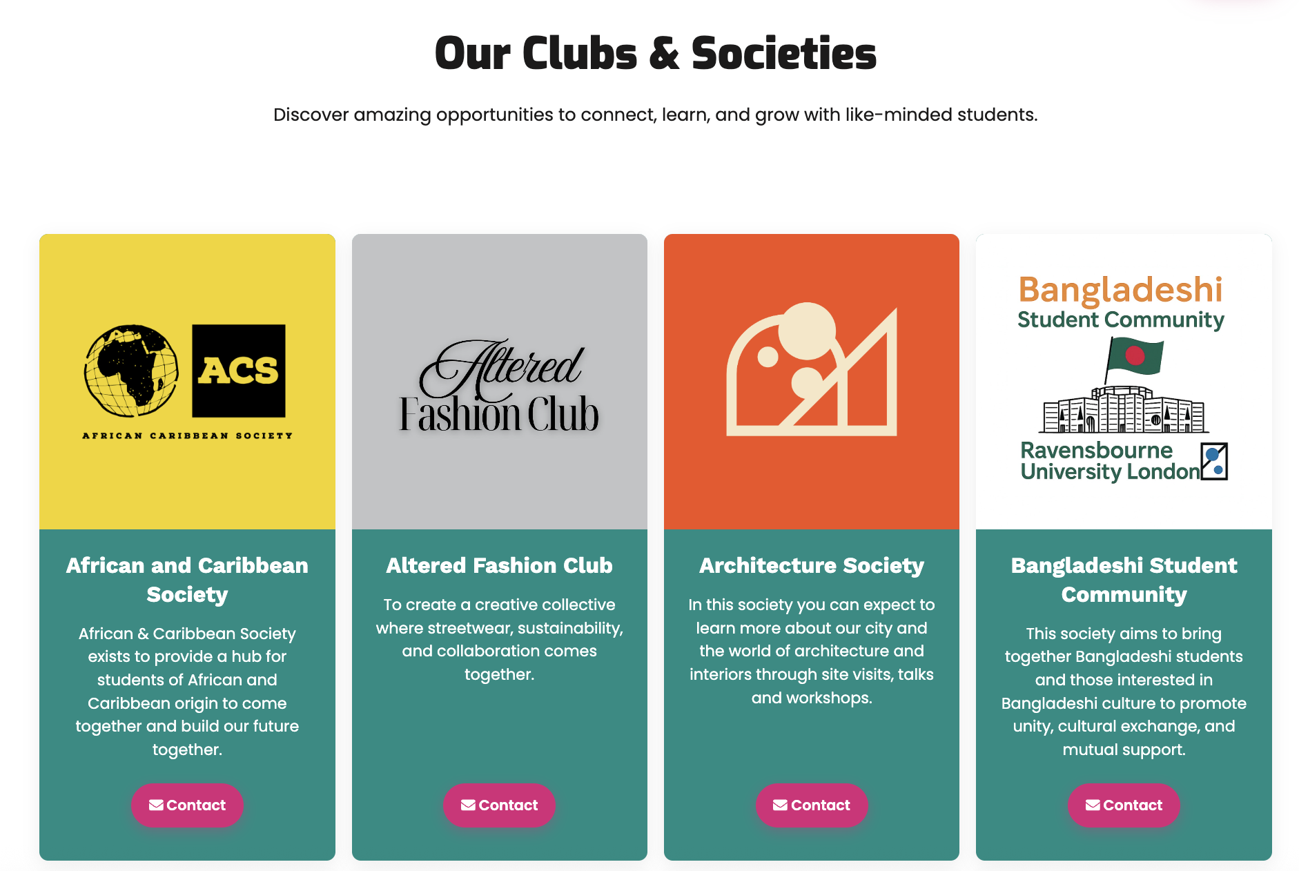 Clubs & Societies — browse the society directory.
