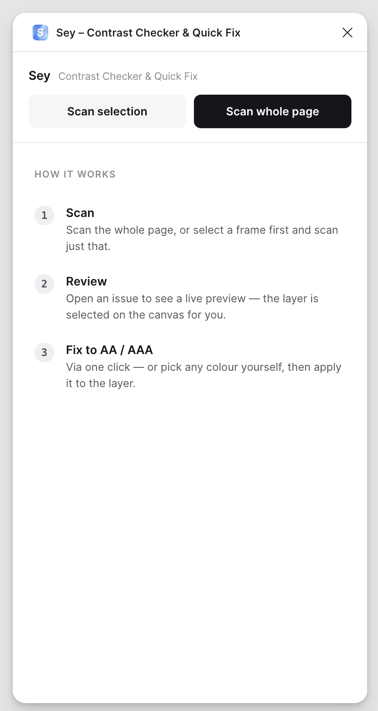 The entry point — scan a selection, a frame, or the whole page.